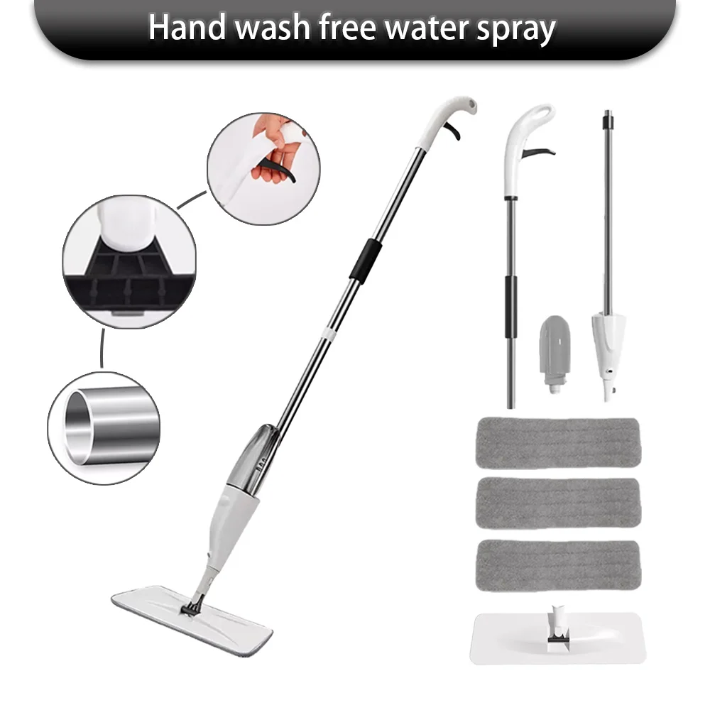 Mop de spray com garrafa recarregável, rotação de 360°, almofada ultraabsorvente reutilizável, esfregões planos para limpeza de pisos laminados de madeira