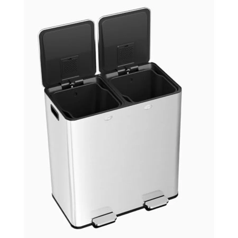 

60 Liter 16 Gallon Kitchen Trash Can Dual 8 Gallon Pedal Trash Bin with Removable Inner Baskets Durable Stainless Steel Garbage
