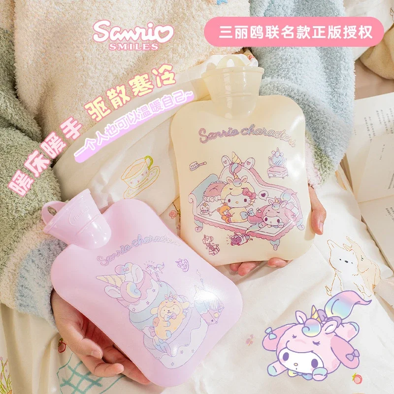 Sanrio garrafa de água quente cheia de água hello kitty pvc saco mais quente de mão 850ml bonito dos desenhos animados aquecedor de mão cheio de água presente kawaii