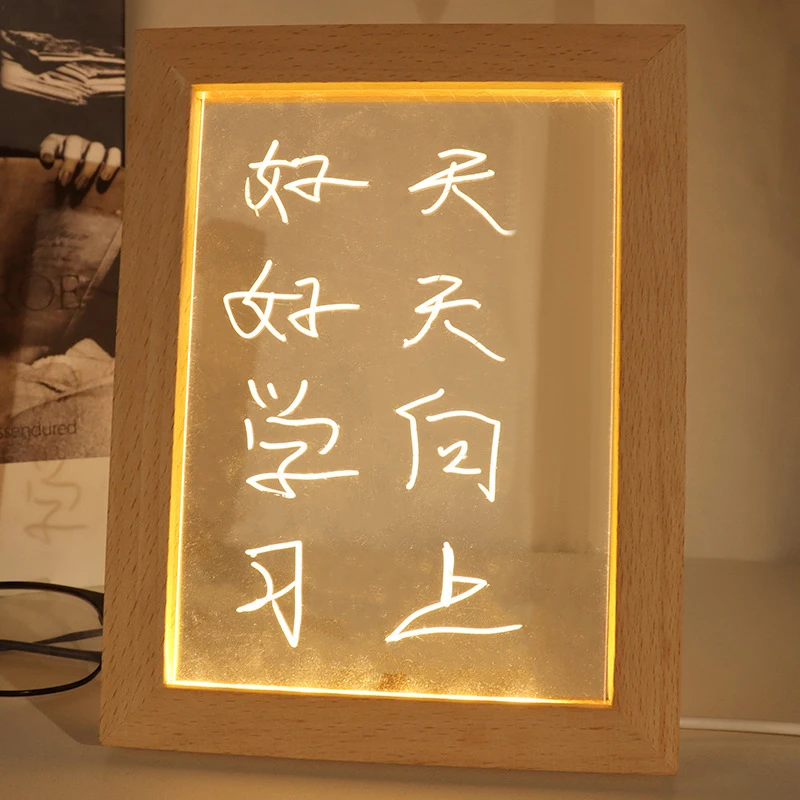 Glowing Photo Frame Table Picture Frames Luminous Holder Simple 3D Light Decor LED Light Wooden USB LED Picture Frame