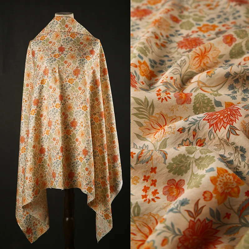 

Маленький цветочный цифровой принт, новый китайский стиль, лиоцелл, лен, хлопок-полиэстер, национальный дизайнерский материал Qipao