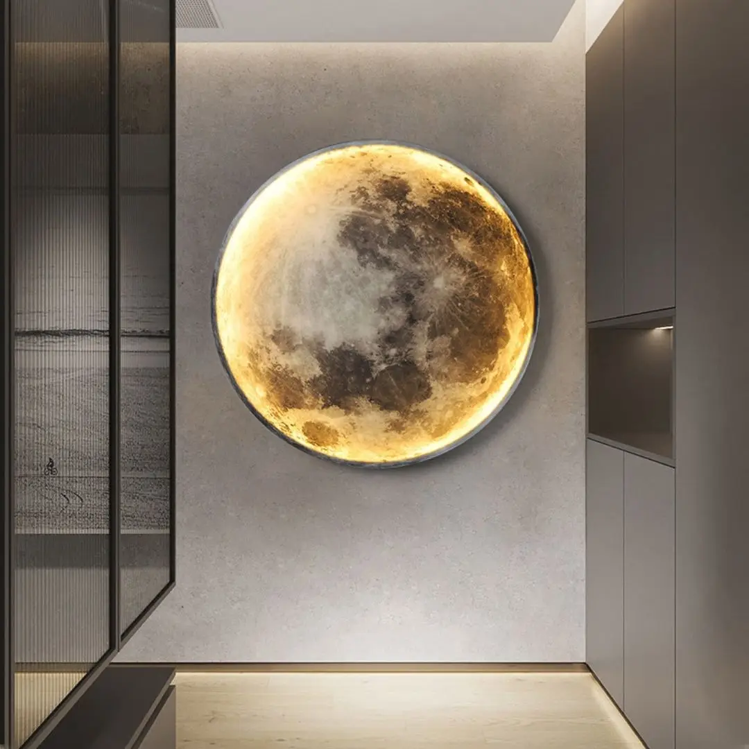Round moon shaped wall lamp, background wall decoration lamp, eye friendly lamp, LED ceiling lamp, bedside atmosphere lamp.