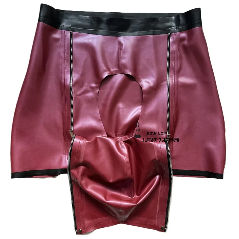 100%  Latex Rubber Men Hip Tight Shorts Sexy Boxer Shorts Zipper