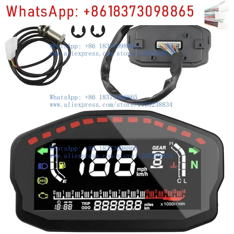 2,4-Cylinder Universal Speedometer Motorcycle Digital Odometer Water Temperature Fuel Tachometer Speed Display Kawasaki