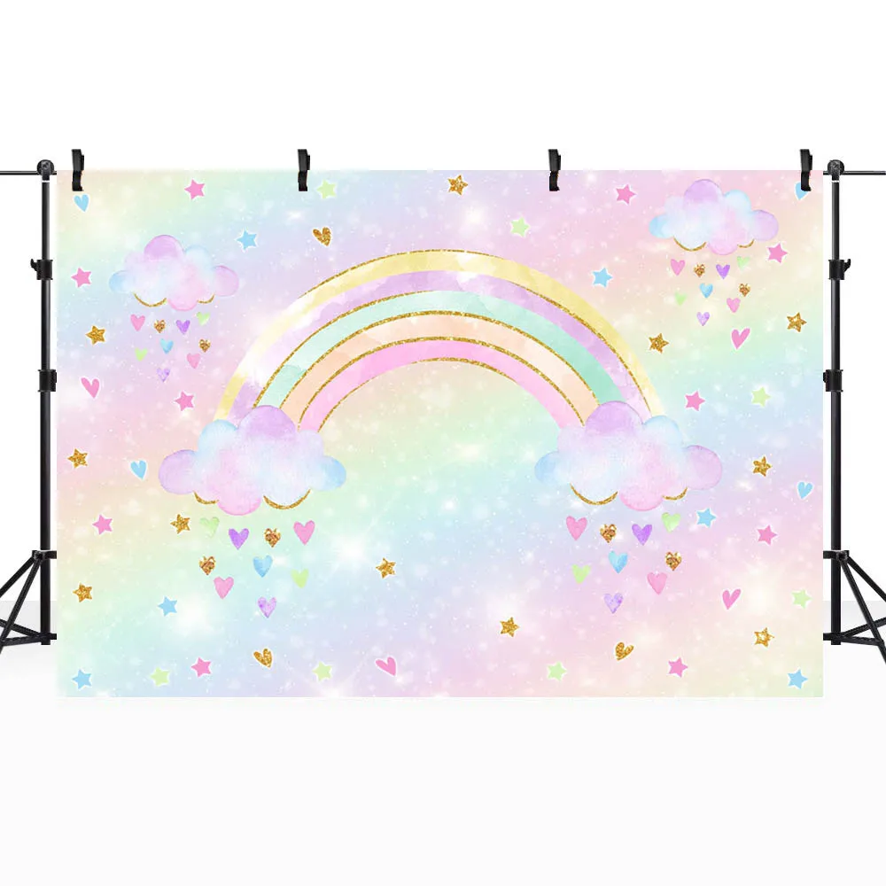 Mocsicka-Criança Aniversário Backdrop Decoração, Adereços De Fotografia, Arco-íris, Colorido, Nuvem, Coração, Foto De Fundo, Baby Cake Smash