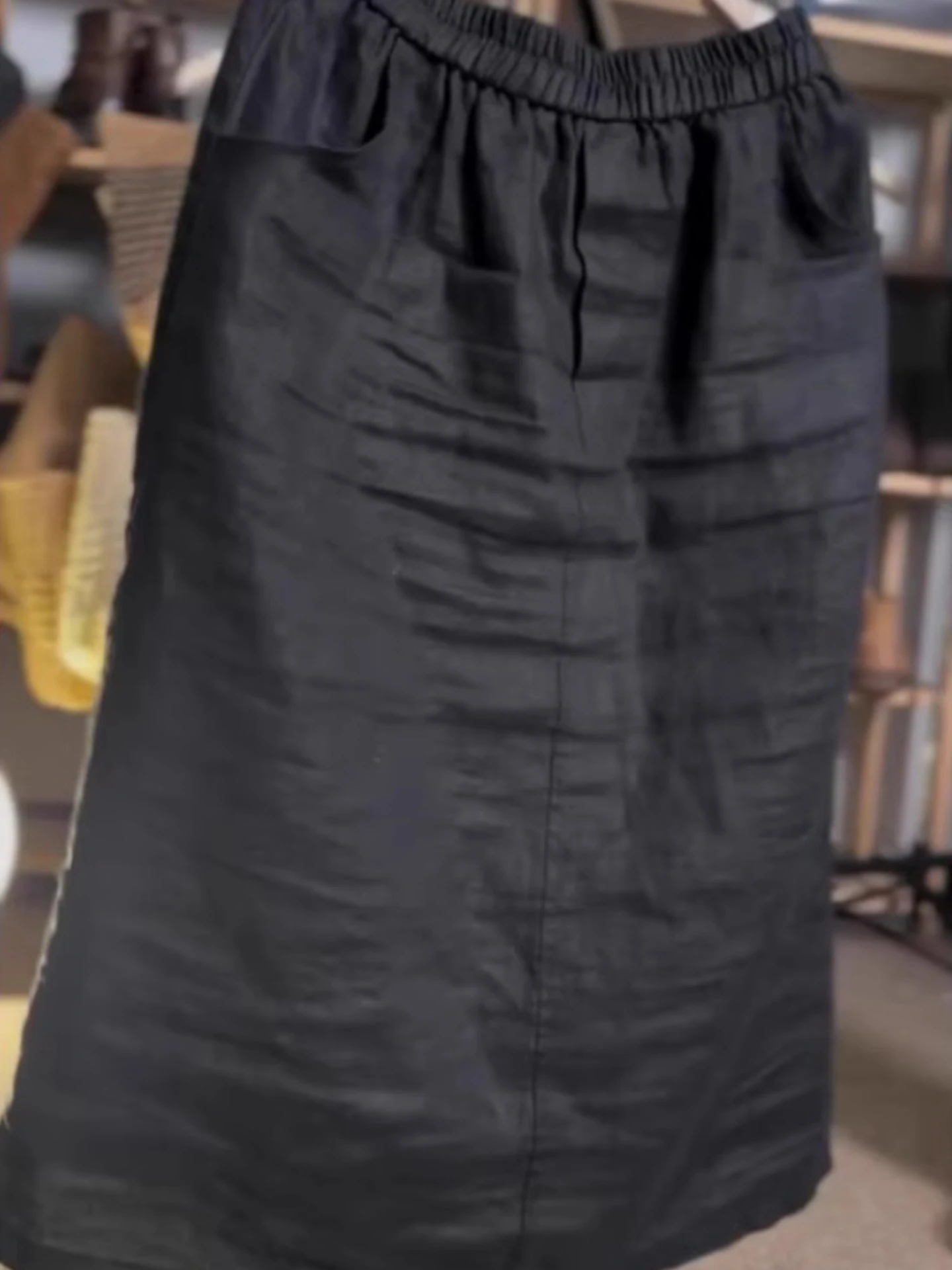 

Юбка-миди трапециевидной формы с высокой талией, женская летняя льняная хлопковая эластичная талия для похудения, простая винтажная тонкая модель для поездок на работу