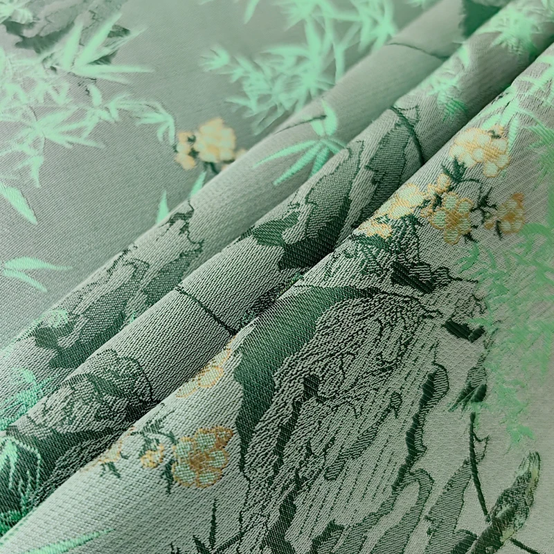 

Fabric Wide140cmx100cm Green Silk Brocade Plant Yarn-Dyed Printing and Dyeing Embroidery DIY Hand-Stitched Skirt Cheongsam Suit