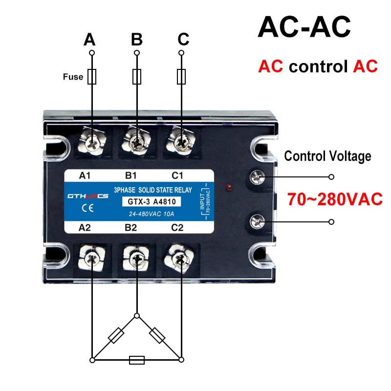 DC-AC AC-AC Three Phase Solid State Relay 3-SSR 10A 25A 40A 60A 80A 100A 120A 200A 70-280V AC Control 24-480V 40AA 40DA