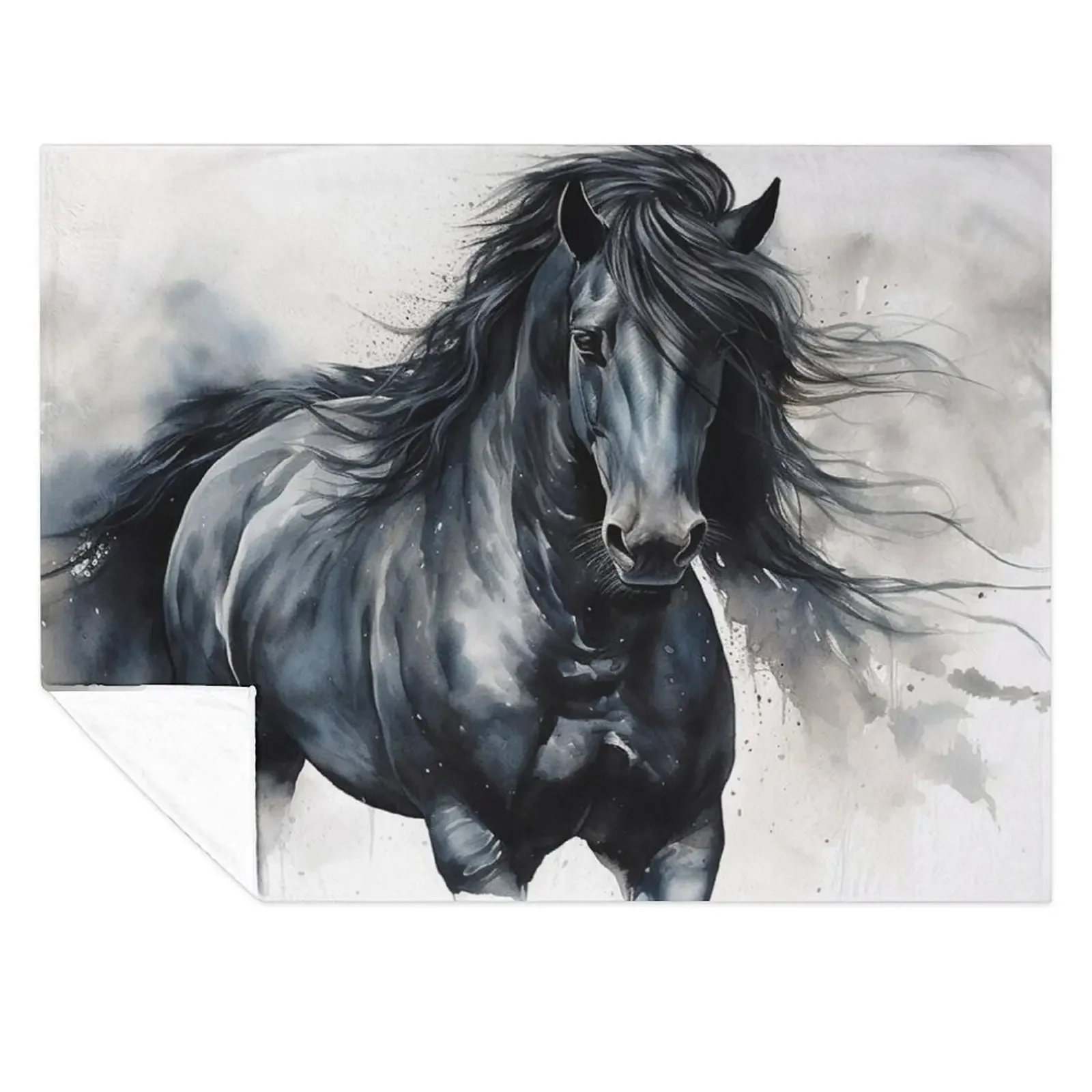 

Graceful Power: Friesian Horse in White Throw Blanket Soft Beds Furrys Shaggy for winter Blankets