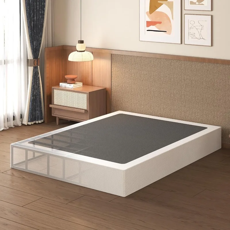 Queen Box Spring High Profile، صندوق معدني عالي التحمل لقاعدة سرير كوين مع غطاء قماش، كريم أساس للمرتبة، رقم