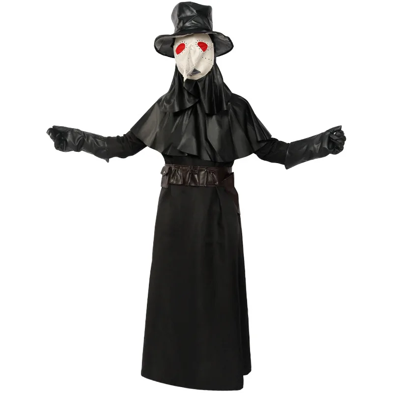 

Halloween Medieval Hooded Robe Plague Doctor Costume Mask Hat for Men Cosplay Steampunk Priest Horror Wizard Cloak Cape