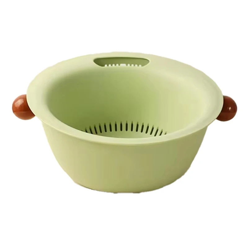 

Многофункциональная двухслойная корзина для мытья овощей и фруктов, милый круглый однотонный дизайн, утолщенная для долговечностиabkw