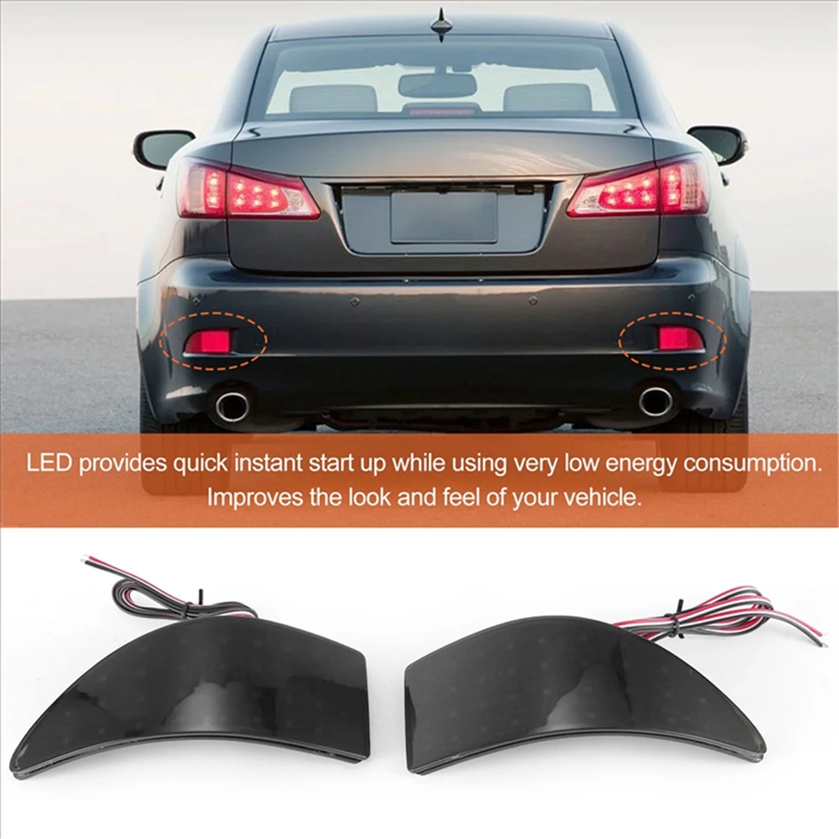 Rear Bumper Reflector Red LED Tail Brake Stop Light for is 250 350 XE20 2006-2013 is 250 220d 05-14 Black