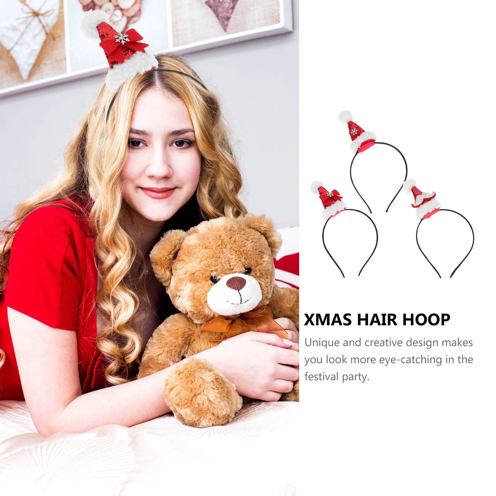 

3Pcs Christmas Hair Hoops Premium Hairbands Non-Slip Xmas Party Head Decorations Lovely Holiday Accessories