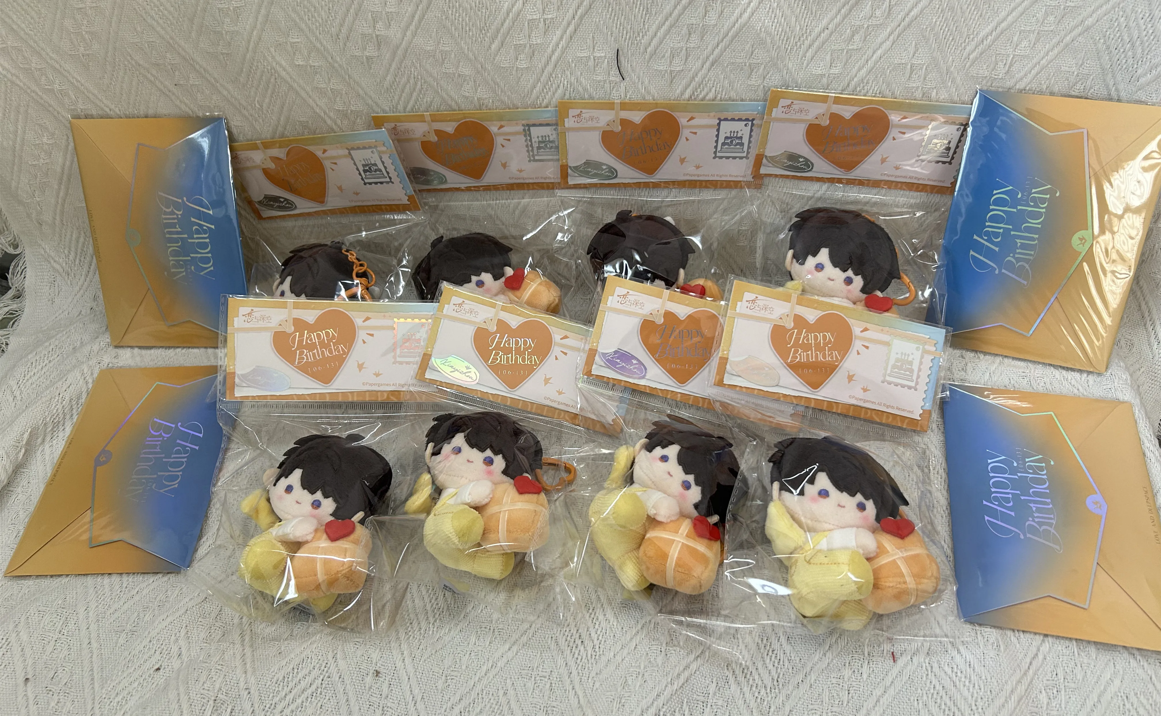 Oficial amor e espaço profundo caleb foto cartão conjunto ornamento boneca acessórios 2025 série de aniversário anime bonito figura jogo brinquedo crianças