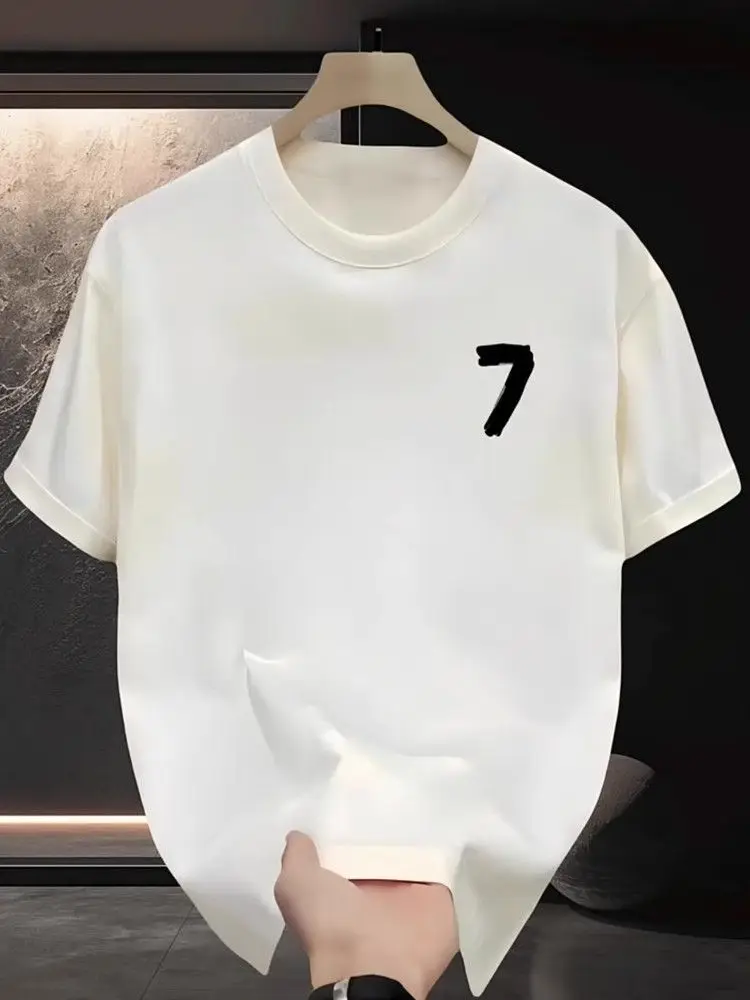 

New White Round Neck High-end T-shirt for Summer Hot Print Short Sleeves