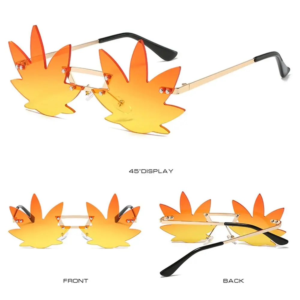 Street Eyewear Shades Party Sunglasses for Women Rimless Maple Leaf Shape Sun Glasses