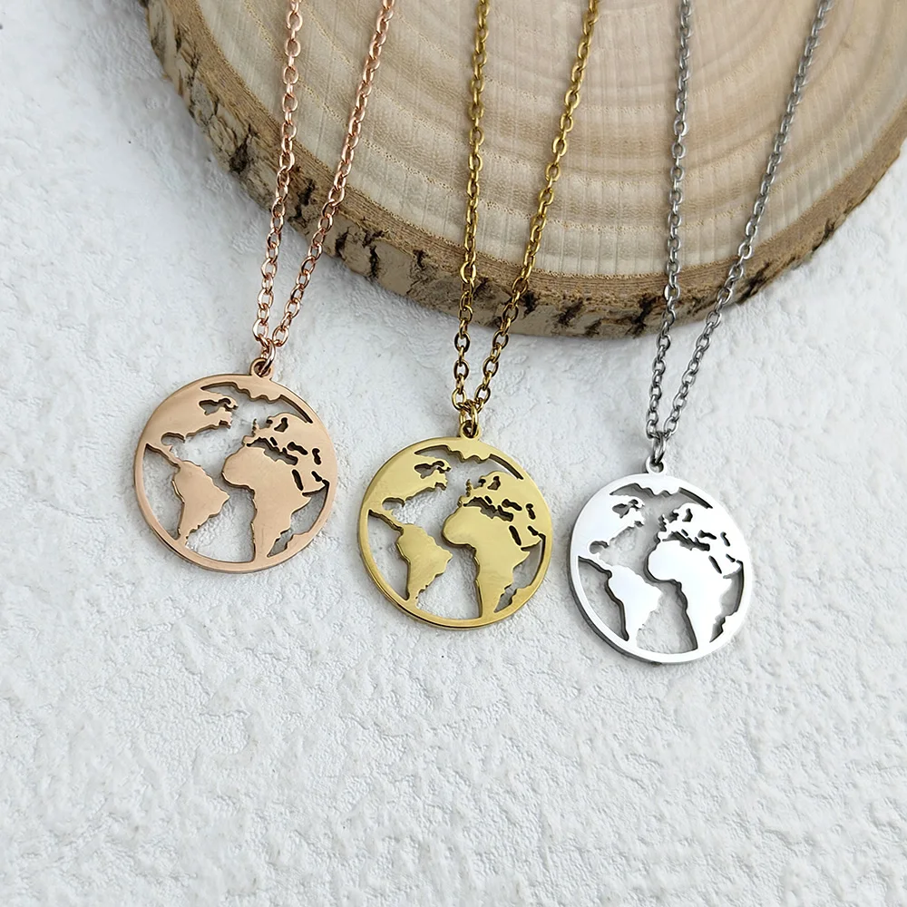 Fashionable and simple map collar, gold-plated world map hollow women's necklace, rose gold chain, jewelry accessories