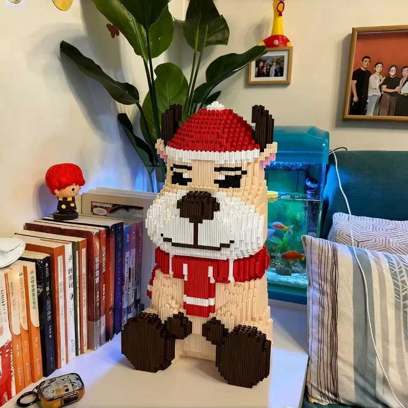 سانتا كلوز شجرة عيد الميلاد ثلج اللبنات الكرتون الأيائل لعب الجسيمات الصغيرة الطوب الاطفال هدايا عيد الميلاد سطح المكتب الحلي