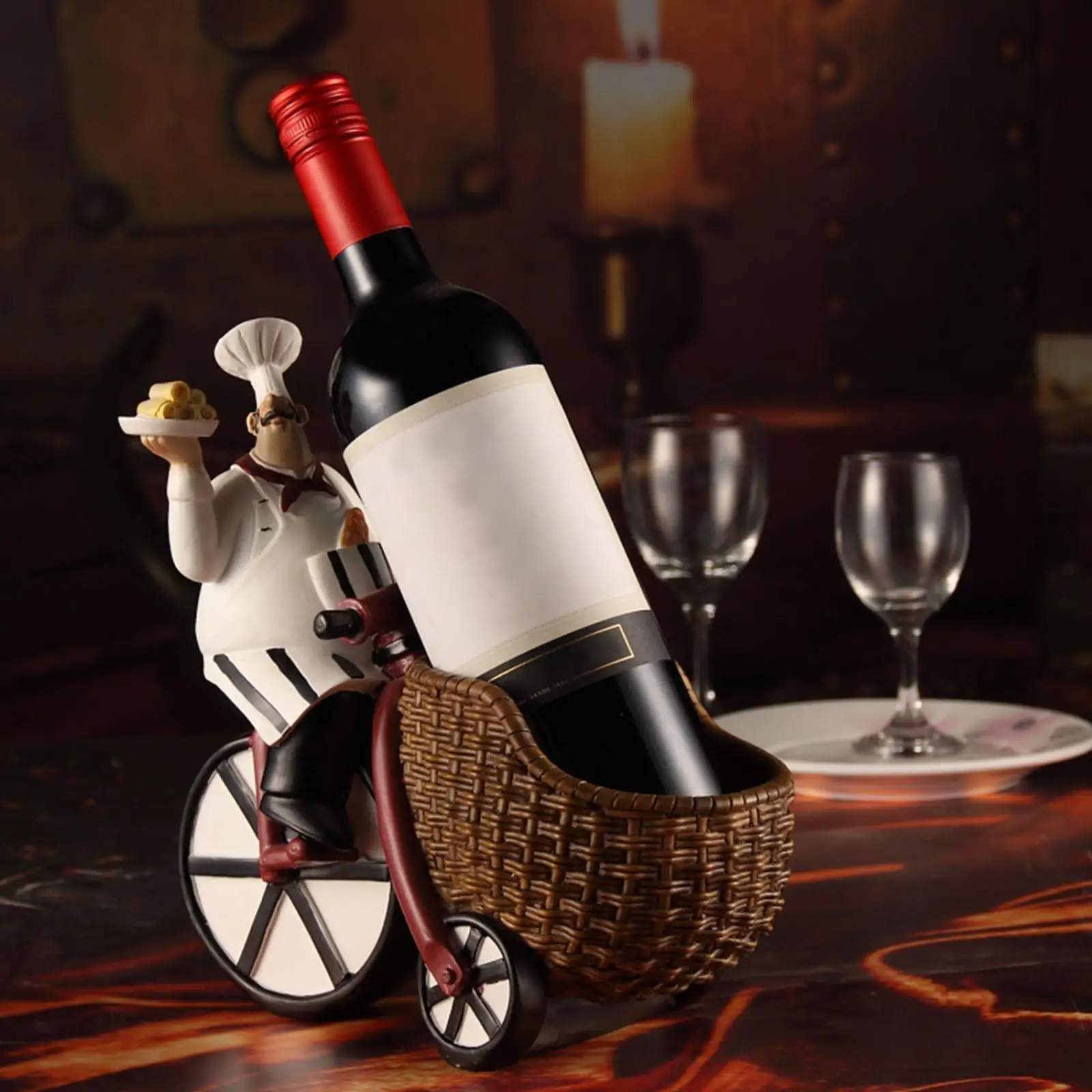 Resin Crafts Wine Rack Wine Gifts Chef Figurines Decorative Liquor Holder Wine Holder for Basement Cabinet Pantry Bar Decor