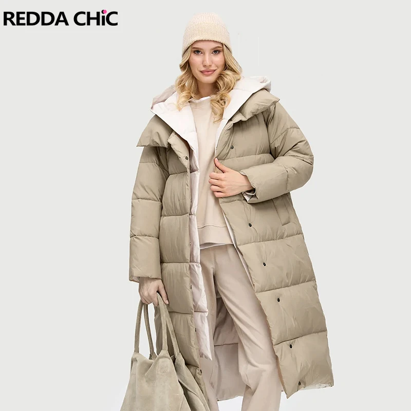 

REDDACHiC Women's Hooded Down Jacket with Pockets Thick Padded Soft Baggy Long Sleeve Puffer Jacket Quilted Coat Winter Outwear