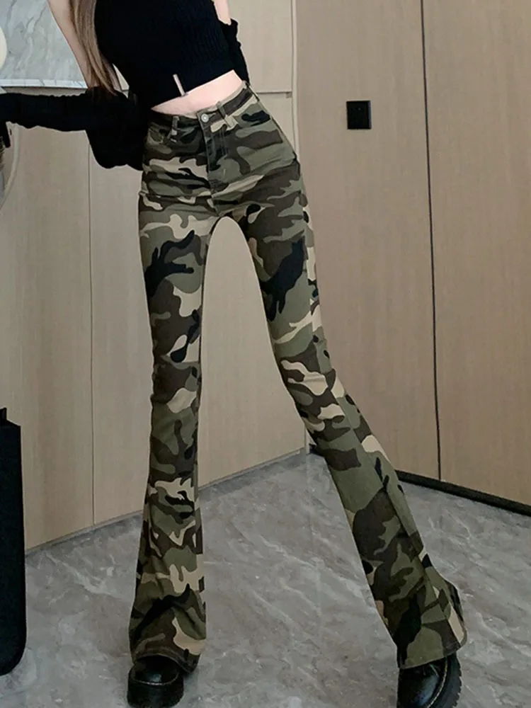 Casual High Waisted Camouflage Denim Slim Fit Speaker Pants 2024 New Fashionable Women'S Clothing