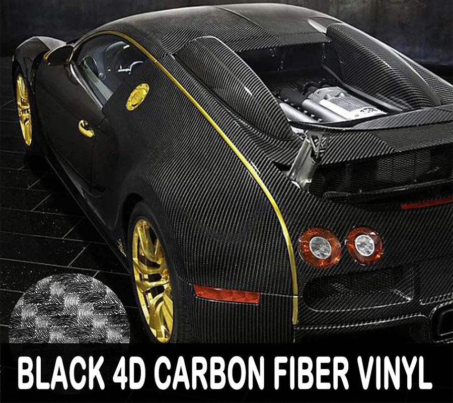 

Black 20cm X150cm 4D Carbon Fiber Car Wrap Vinyl Covering Film Car Sticker Decal Roll Sheet Air Bubble Free 8inX 60in