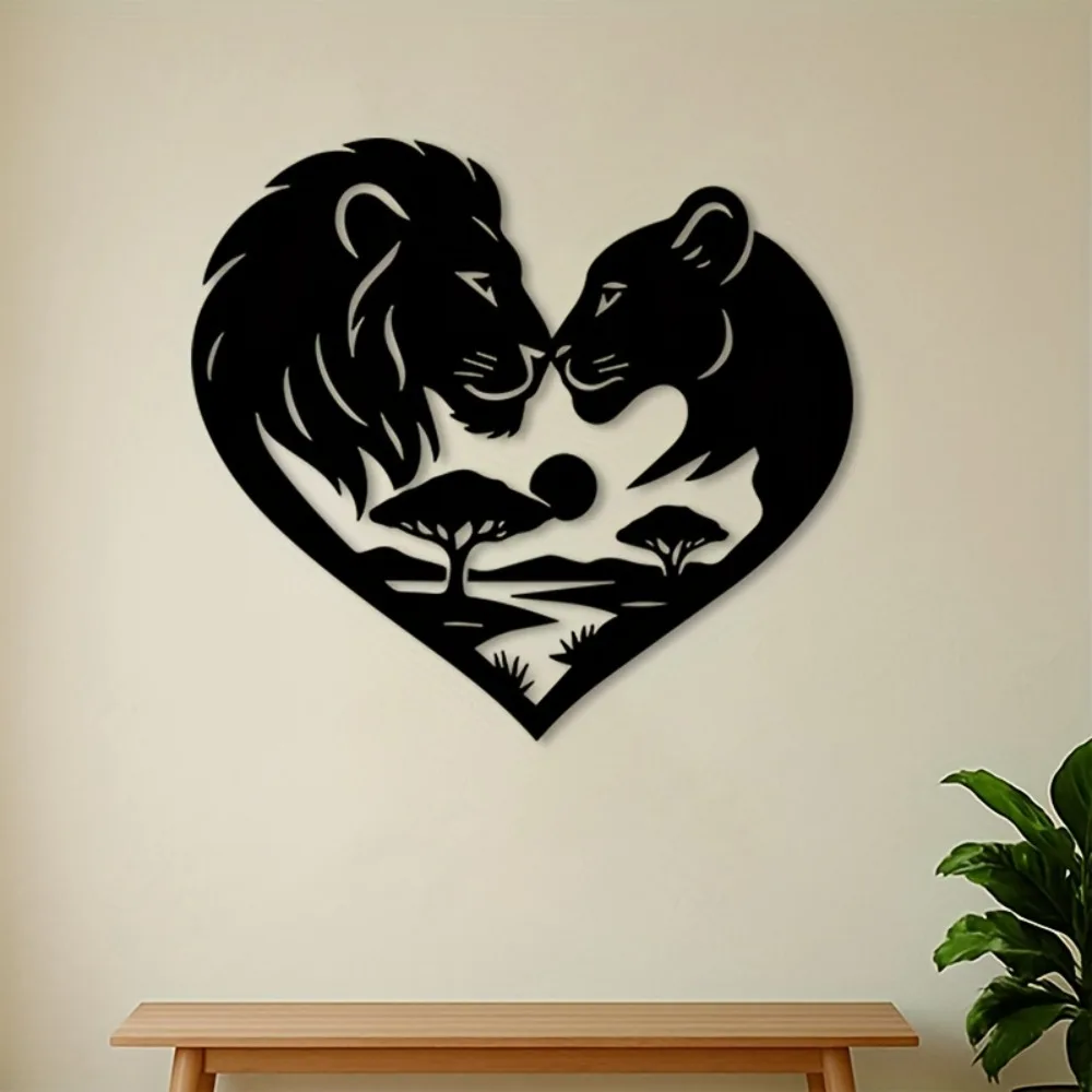 CIFBUY Metal Wall Art Iron Lion Couple Sculpture Romantic Heart Animal Decor For Home Garden Room Living Room