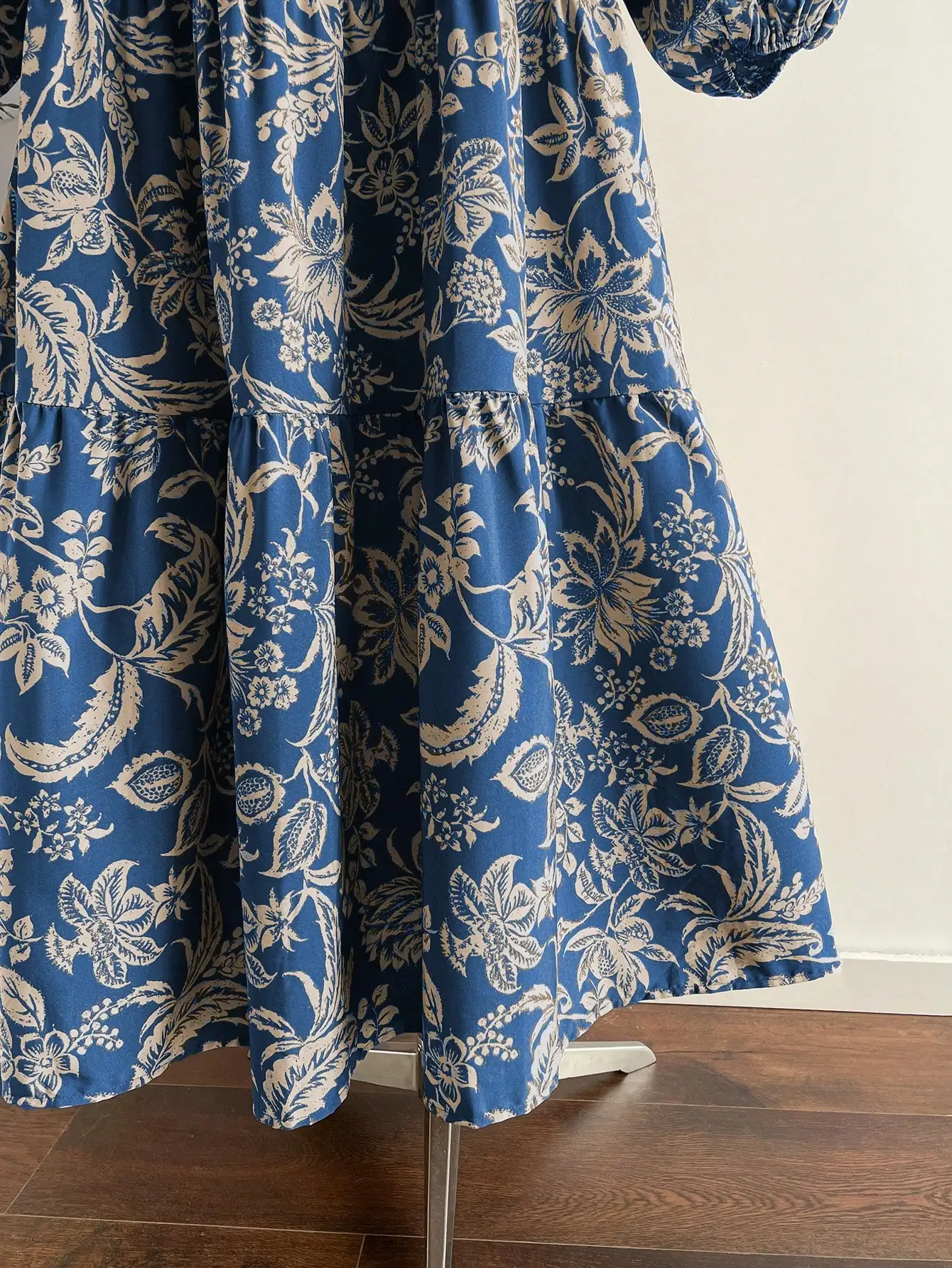 

Платье макси в стиле бохо синего цвета с цветочным принтом и кружевной отделкой, повседневное элегантное курортное платье для весеннего отдыха, большие размеры