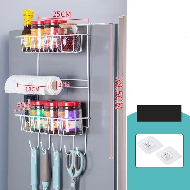 Refrigerator Storage Shelf Fridge Wall Side Hanging Storage Rack Kitchen Storage Wall Shelf Towel Bottle Spice Organizer