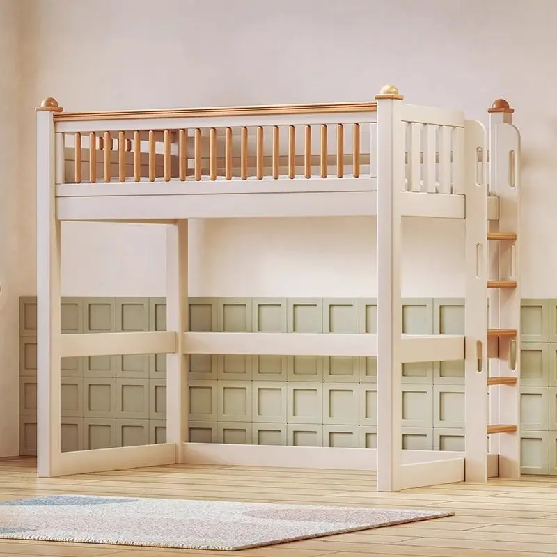 Full solid wood bunk beds, high and low beds, empty raised sheets