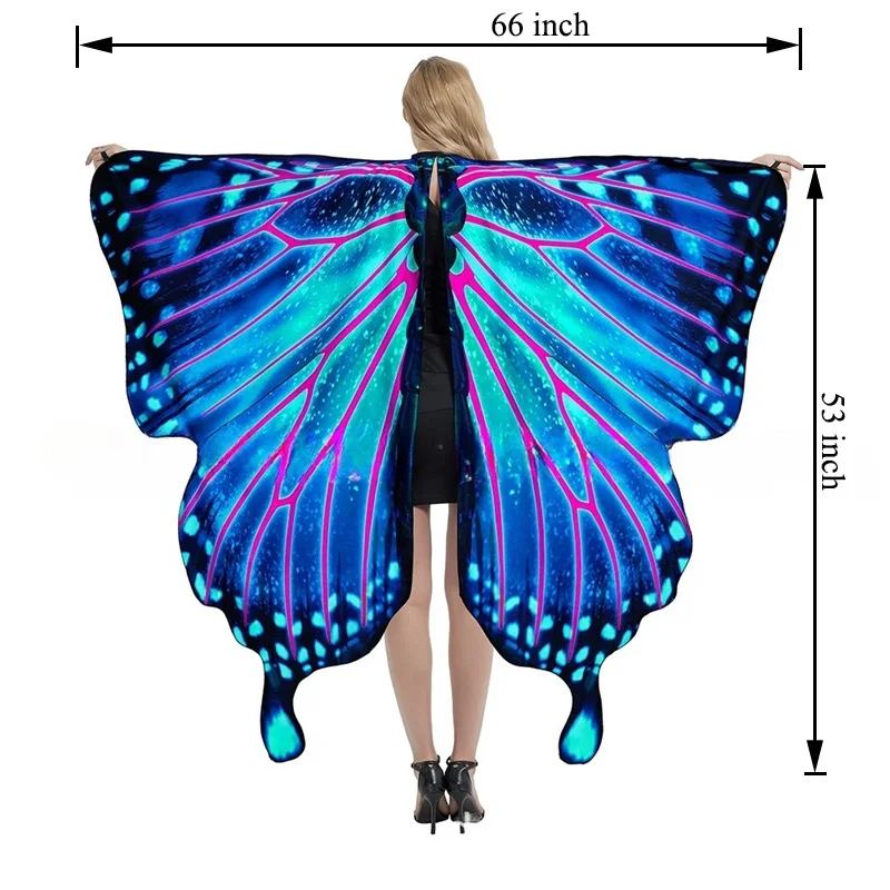 Butterfly Wings Shawl Reversible Printed Colorful Fairy Dress Up Women Halloween Wings Costume Cape Fastival Party Favors Cloak