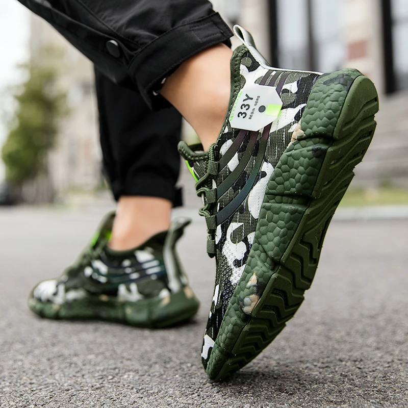 Men's Camouflage Green Sports Shoes Hiking Street Style, Slip Outsole and Mesh Upper Series Urban Fashion Fitness Shoes 2025
