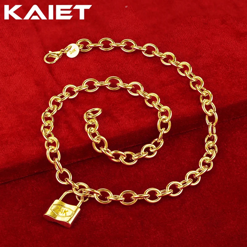 

KAIET 925 Sterling Silver Lock Pendant Link Chain Necklace Plated With 18K Gold Wedding Party For Women Charm Fine Jewelry