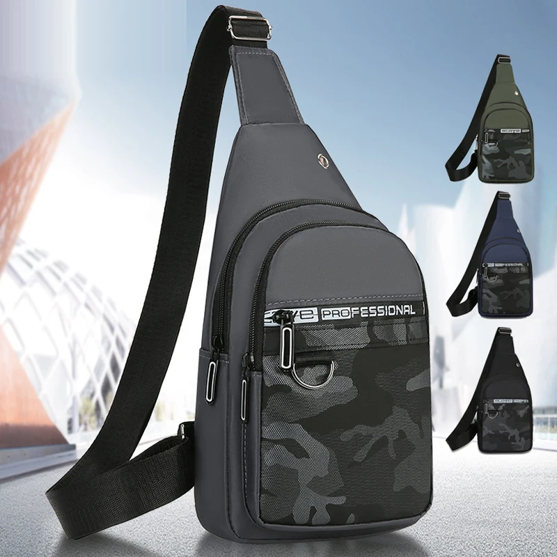 Men's crossbody bag with mobile phone pocket, adjustable shoulder strap, multi pocket chest bag, suitable for leisure, sports, a