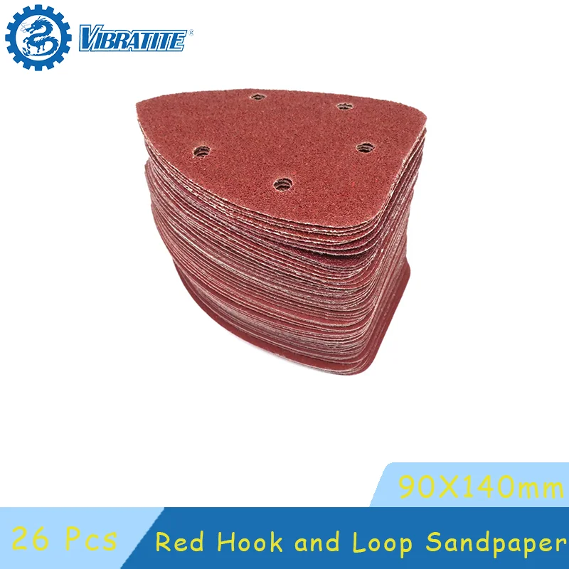 98X140mm Red Hook and Loop Sandpaper Triangle 5 Holes 26 Pcs Grit 40-1000 Assorted  Abrasive Tools for Polishing and Sanding