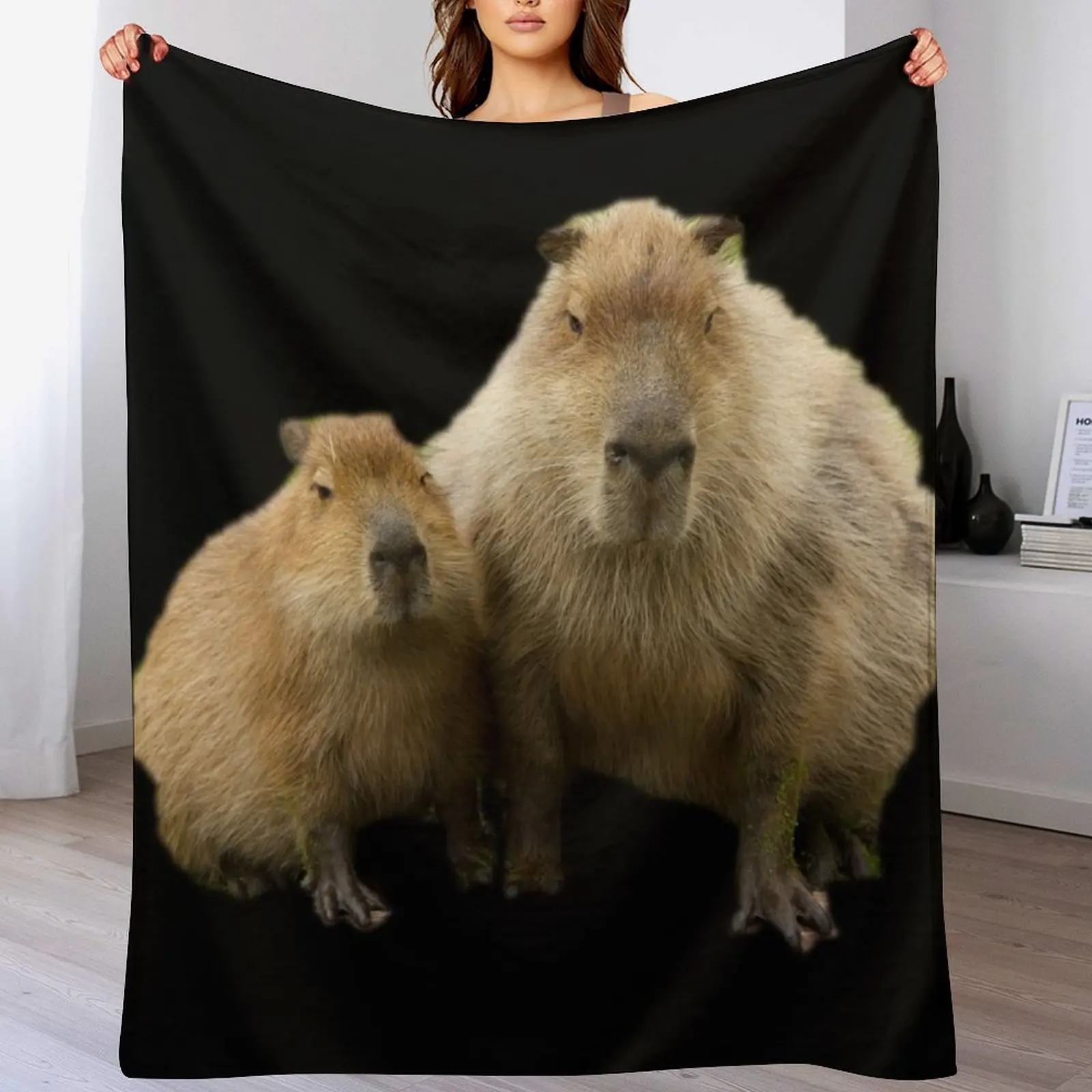 Capybara Mom & Baby Throw Blanket Soft Sherpa Fleece Warm Blanket for Winter