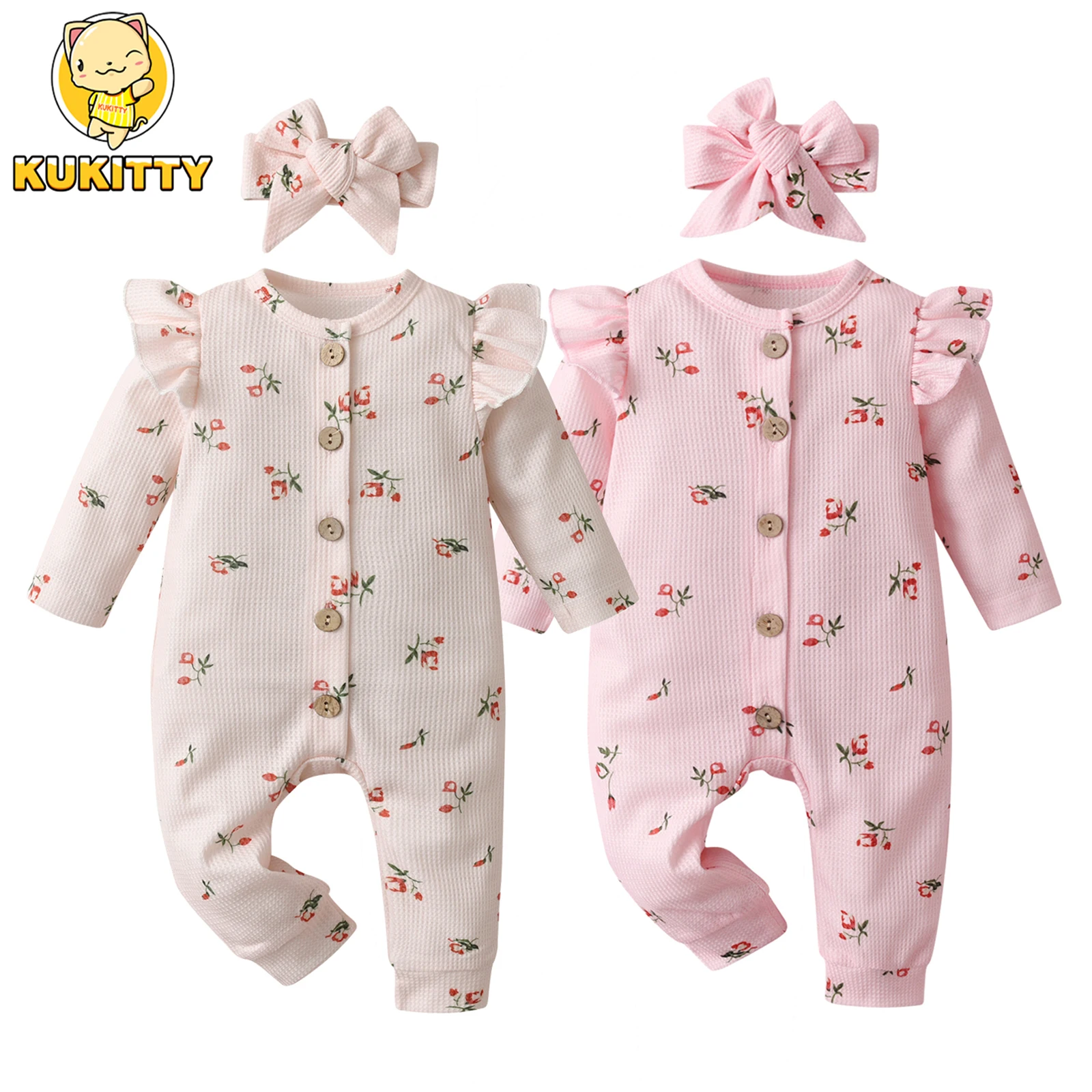 Casual Newborn Infant Baby Girl Romper Clothes Spring Autumn Long Sleeve Jumpsuit Playsuit Come with Headband Clothing for Girls