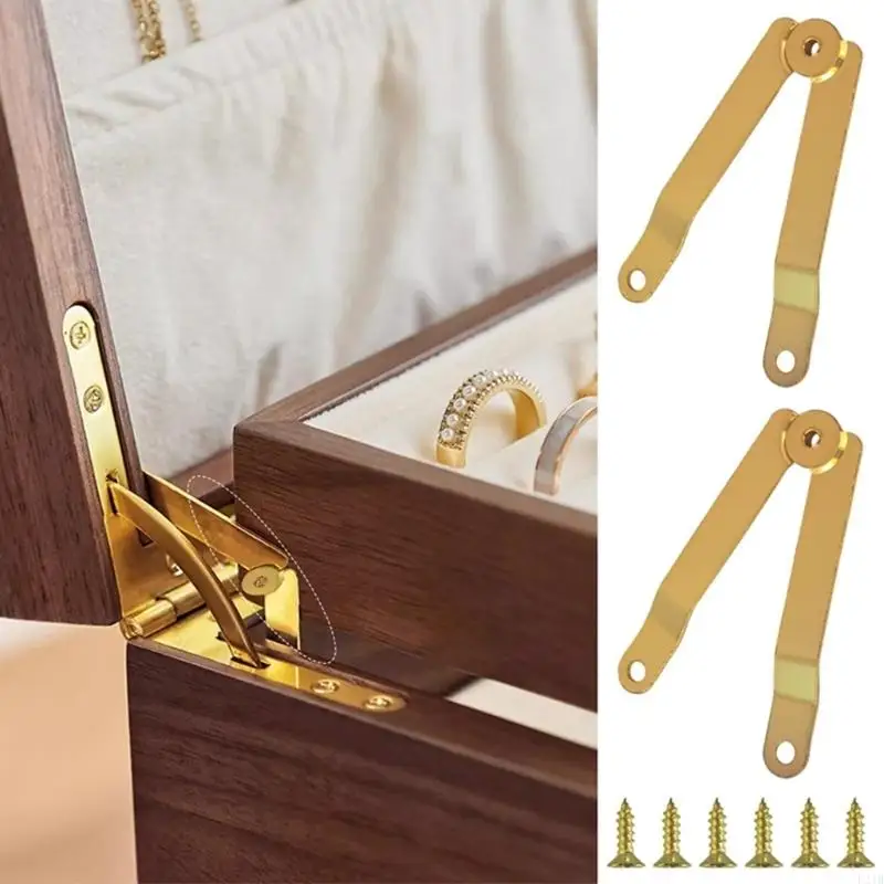 Pack Of 6 Gold Tone Metal Hinges Multipurpose Gold Metal Lid Hinges set for Secure Lid Support In Home Furnishings 