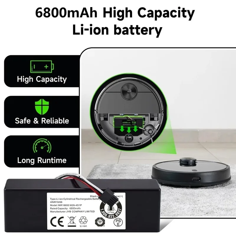 Rechargeable 14.8V 6800mAh Replacement Battery, for Xiaomi Mop Pro Mop P Mop 2S Mijia STYTJ02YM Compatible with Wyze 200S