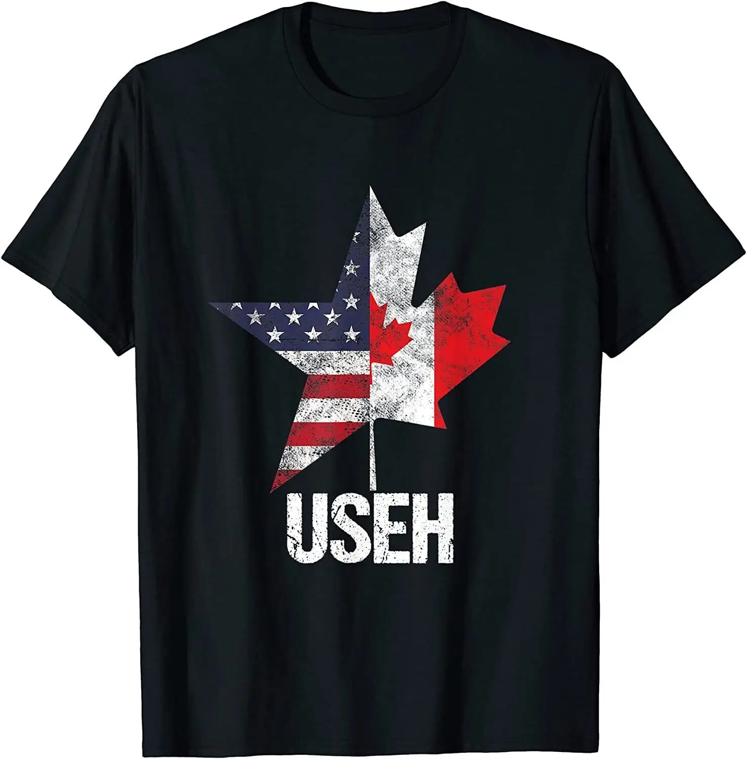 NEW Half Canadian American USEH Canada Flag United States T-Shirt - MADE IN USA