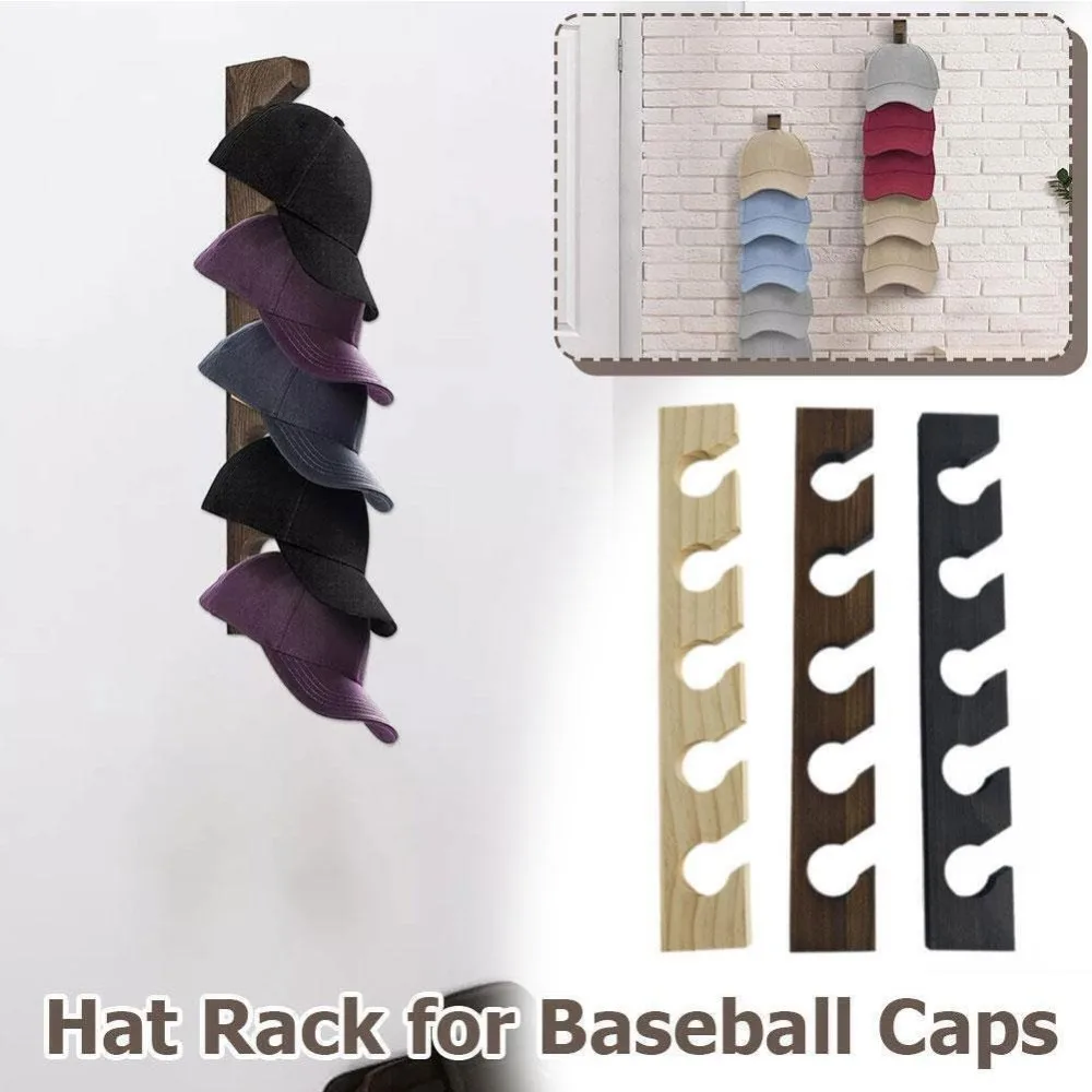 Estante para sombreros que ahorra espacio para gorras de béisbol, organizador de almacenamiento de sombreros montado en la pared de madera, colgador para gorras, colgador de exhibición para el hogar