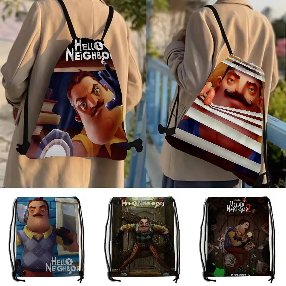 لعبة الرعب الشعبية Hello N-Neighbor 1 قطعة حقيبة ظهر برباط، حقيبة ظهر برباط قابلة للتعديل، حقيبة تخزين #2