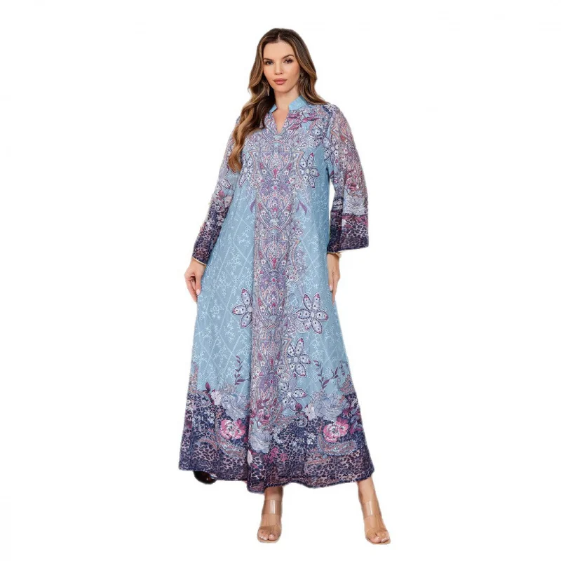Middle Eastern Dress Muslim Women's Fashion Dubai Long Dress abayaEmbroidered Robe