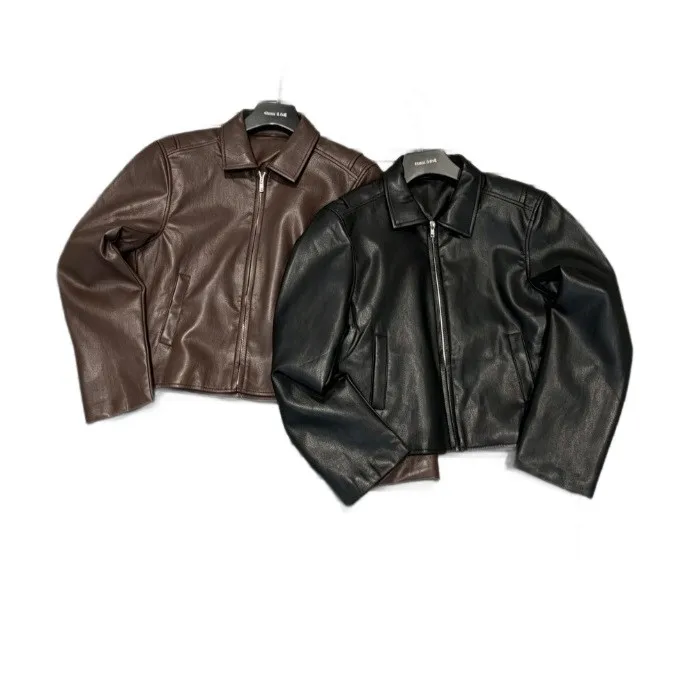 Hoodless a Line Cut Cropped Urban Coat with Zipper Front 3D Raised Pattern Autumn Long Sleeve Ultra Short Length Women Jacket