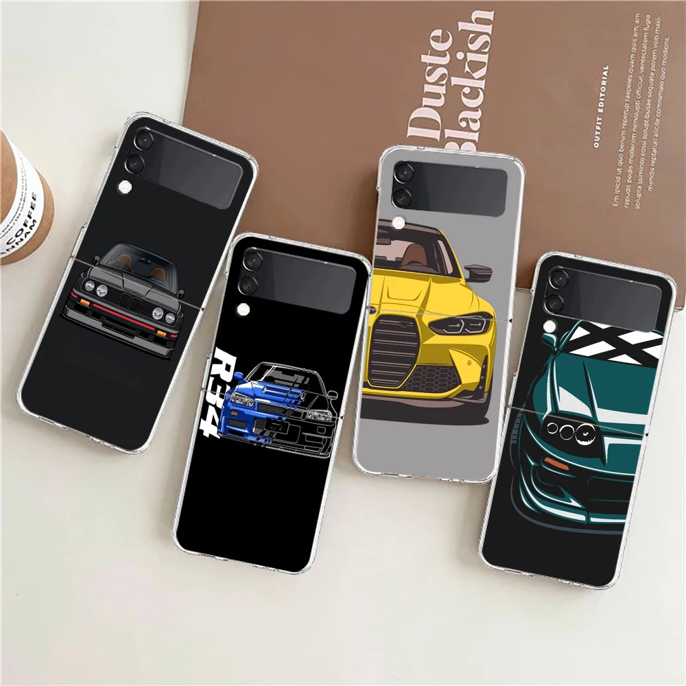 Phone Case For Samsung Galaxy Z Flip 3 4 5 Hard Folding Clear PC Bumper JDM Type R Civic Sport Car For Samsung Z Flip 6 Cover