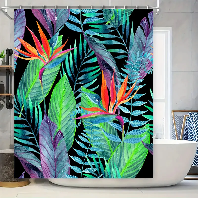

Акварельные тропические листья, занавеска для душа с 3D принтом, домашний декор на заказ, художественные цветы, ткань с принтом листьев, водонепроницаемая затемненная ткань