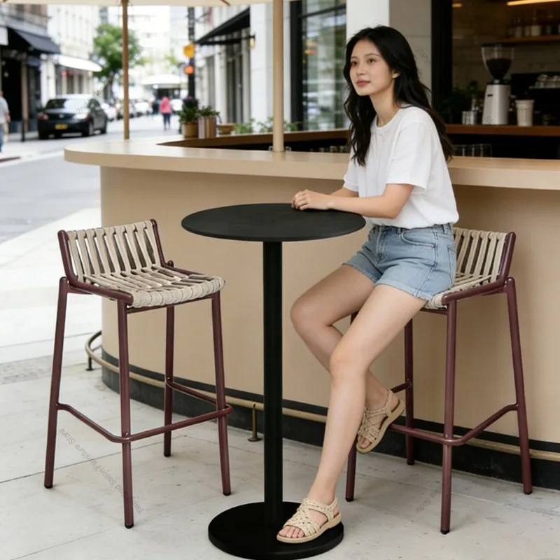 Nordic Outdoor Aluminum Alloy Bar Chairs Modern High End Leisure Outdoor Waterproof Restaurant Bar Stool Cafe Bar Furniture FYBC