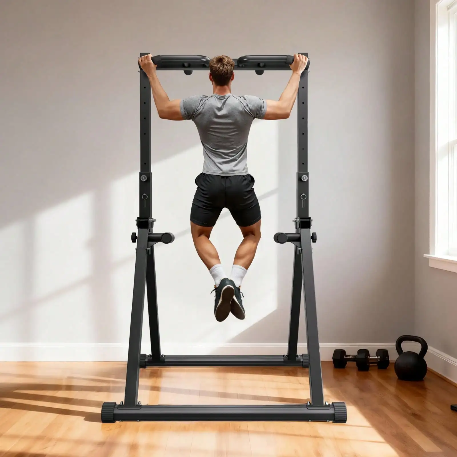 Pull Up Bar, 330LBS Capacity Portable Pullup Bar Station, Pullup Bars Free Standing With Triangular Structure & Heavy-Duty Steel Tube, 9 Level Height Adjustment Gravity Fitness For Arms, Back