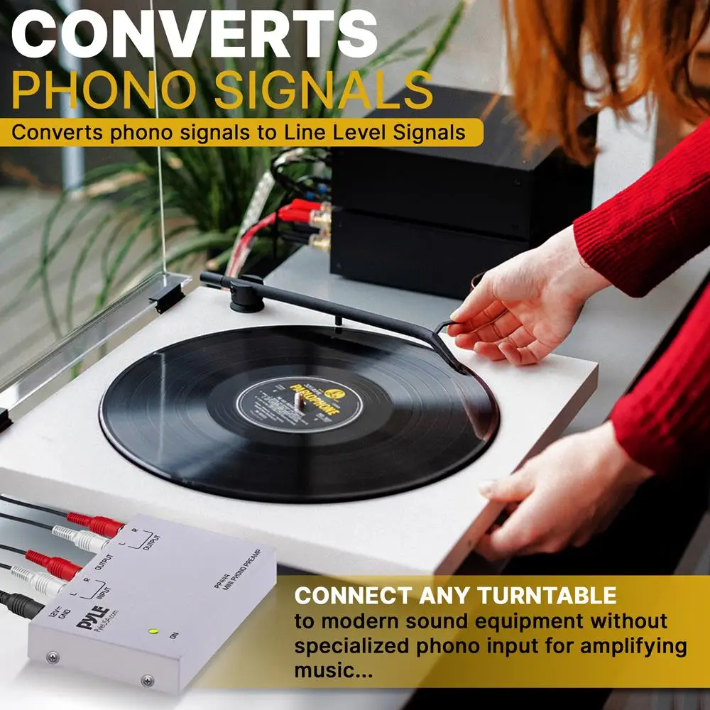 Ultra Compact Phono Preamp, Mini Turntable Preamp for Audio, Guitar & Microphone, RCA Input/Output